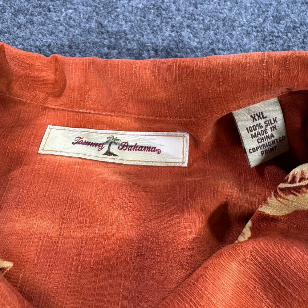 Tommy Bahama Mens XXL Burnt Orange Silk Floral Hibiscus Camp Shirt Short Sleeve - Picture 2 of 7